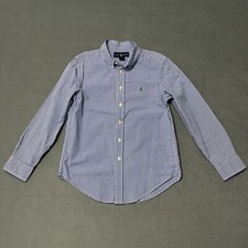 Ralph Lauren Boys Blue Checkered Button Down Dress Shirt Size M 10-12