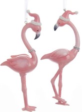 KURT ADLER SET OF 2 RESIN 6.25" MILLENNIAL PINK FLAMINGO XMAS ORNAMENTS E0237