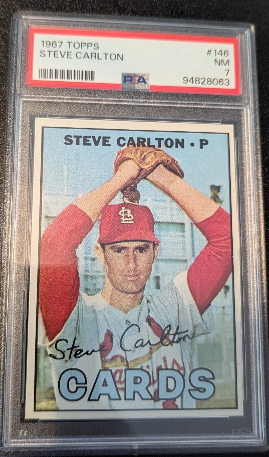 1967 TOPPS #146 STEVE CARLTON PSA 7 NM ST. LOUIS CARDINALS
