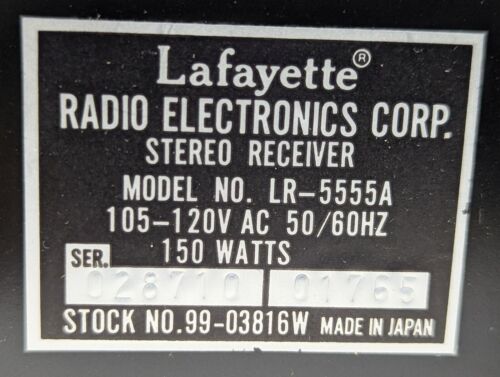 VTG Lafayette LR-5555A Solid State Stereo Receiver - FM Reception Issues *AS-IS* - Imagen 10 de 12