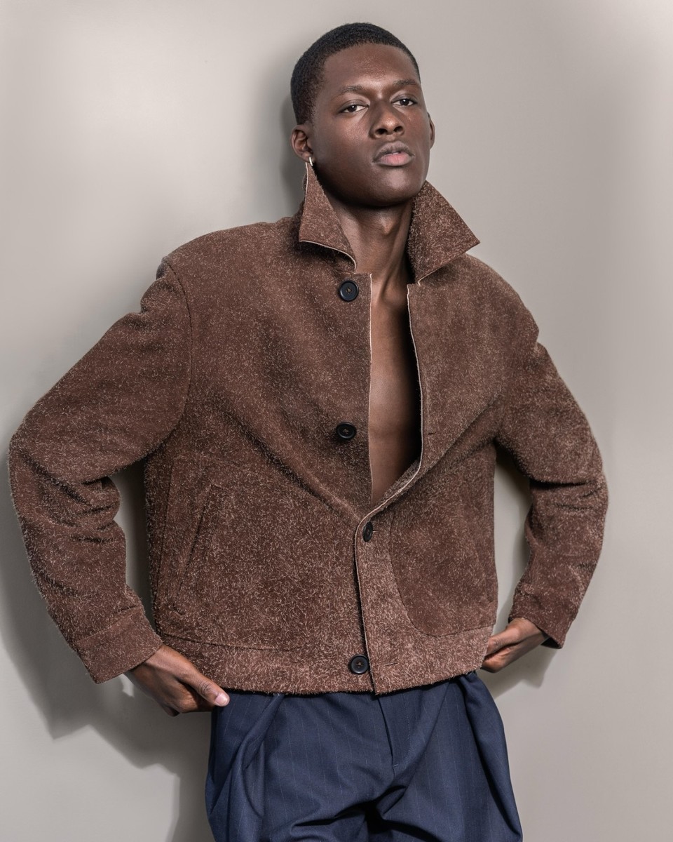 Zara Cropped Brushed Suede Leather Jacket Clay Brown Size L Large