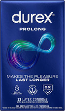 Durex Prolong Condoms with Delay Lubricant, Ribbed Dotted Condoms for Men, 12