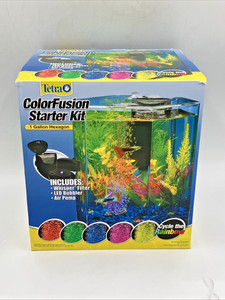 Tetra Bubbling LED Aquarium Kit, Acrylic Hexagon Shape with Color-Changing Light