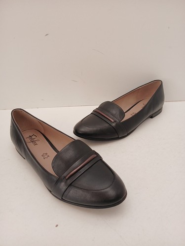 M&S size 7.5 Footglove Ladies Flat Slip On Black Leather Shoes Cushioned Footbed - Picture 19 of 20