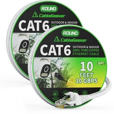 Cat 6 Ethernet Cable 10Ft (2 Pack), Indoor&Outdoor, High Speed 10Gbps 24AWG Pure