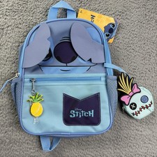 Bioworld Blue 13" Stitch Disney Backpack Girls School Bag Water Bottle Pocket