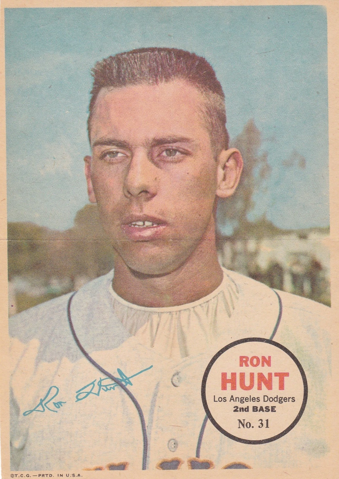 Ron Hunt 1967 Topps All-Star Pin Up 5x7 Poster #31 Los Angeles Dodgers VG