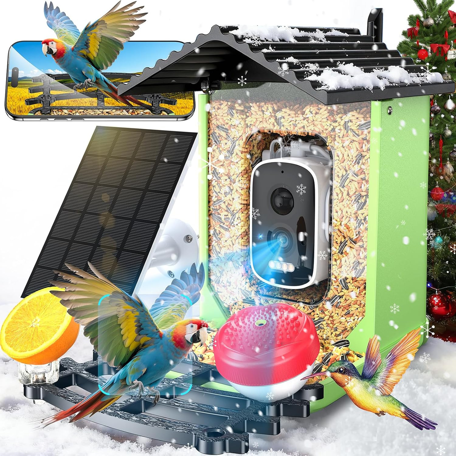 Bird Feeder with Camera, 2K HD AI Identify Smart Bird House Camera with Solar Po