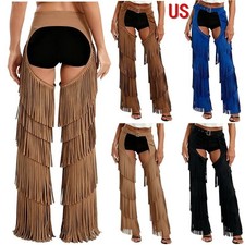 YiZYiF Lady Chinks Vintage Chap Pants Western Open Buttocks Buttless Hollow Out