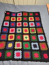 Handmade Crochet Afghan Throw Blanket 42x35" Granny Square Roseanne NEW