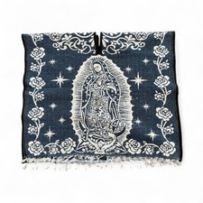 Virgen De Guadalupe Mexican Poncho Navy Blue Day of the Dead