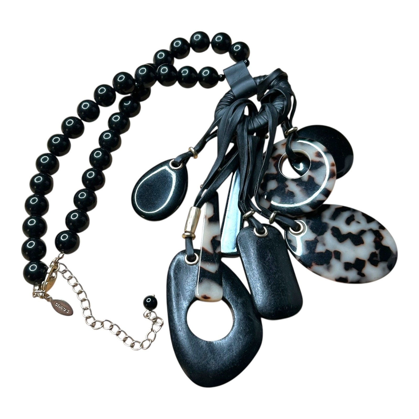 Chicos Black Beaded Large Statement Necklace with… - image 4