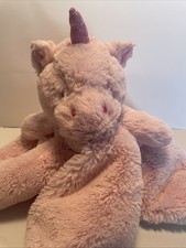 KellyToy Pink Unicorn Lovey Rattle Plush Baby Security Blanket 13  