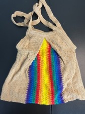 Vintage Women's Boho HIPPIE Tote PURSE HANDBAG Rainbow Woven Fabric Pride Large