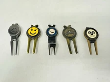 Lot of 5 Vintage Collectible Golf Divot Repair Brass Tool Marker