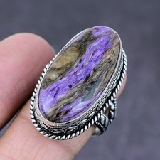 Russian Charoite Gemstone 925 Sterling Silver Gift Jewelry Ring Size 9 T451
