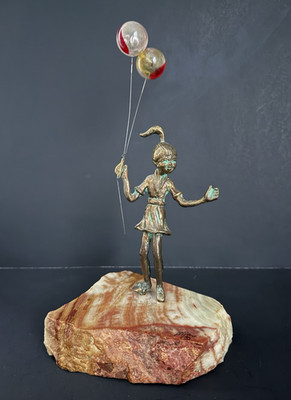 Vintage Bijan Bahar Metal Girl & Lucite Balloons Sculpture On Base Signed READ