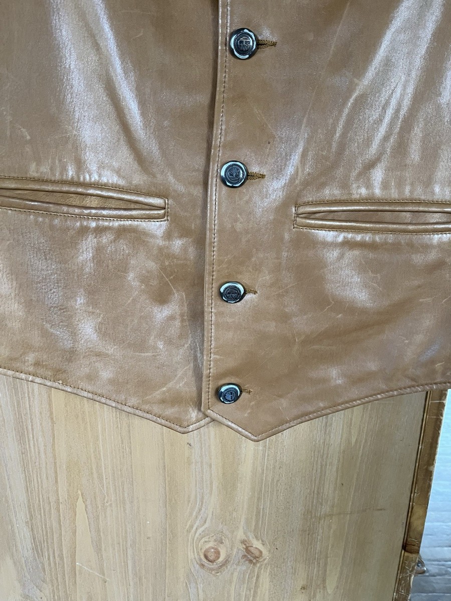 Vintage Tan Timberland Lamb skin Leather Vest Sz L Weather gear View 4