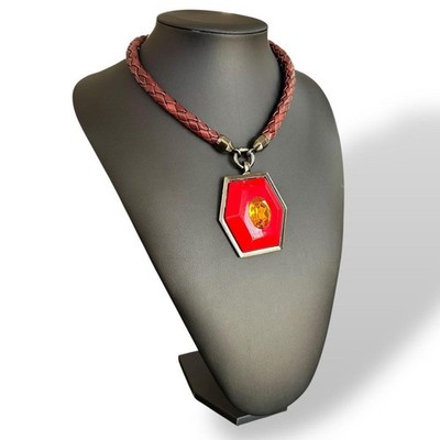 YVES SAINT LAURENT Braided Leather Pendant Necklace VINTAGE