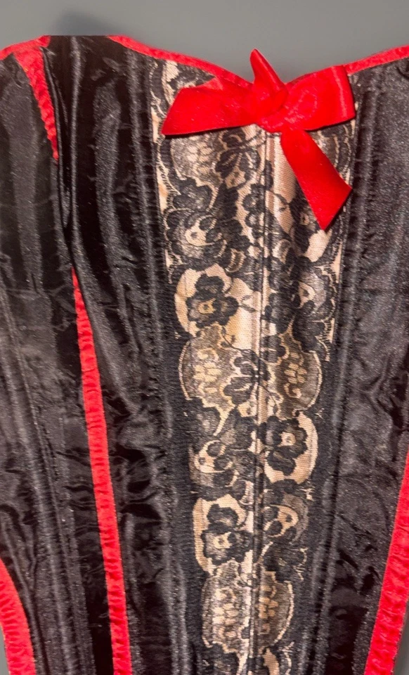 Nuevo con etiquetas Corsé Leg Avenue Plus Satinado Silueta Rojo Negro con Encaje 1x/2x Sexy Lugar Foto 2 de 4