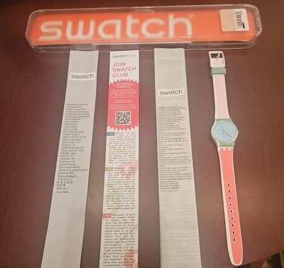 Swatch DE TRAVERS (LW146) 25mm Silicone Ladies Swiss Watch CIB Complete in Box