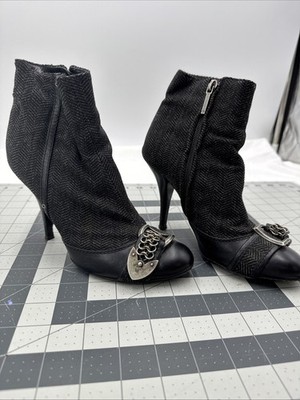 Christian Dior Leather Wool Boot Auth Christian Dior Black Wool/Leather Ankle Motorcycle  main image 3