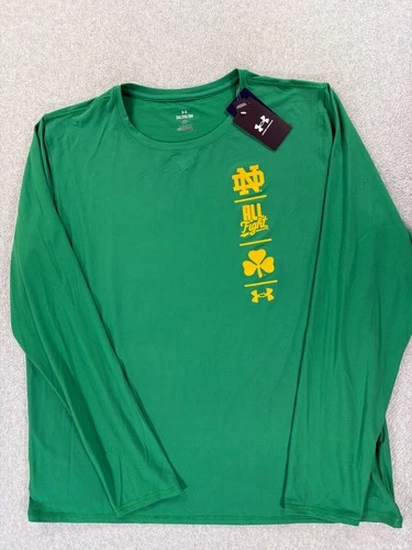 NWT Notre Dame Fighting Irish Under Armour L/S Crew Shirt (Men's 2XL) Green