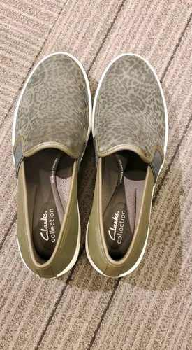 Scarpe casual mocassino comfort Clarks Collection pelle stampa verde ~ 10 M3020