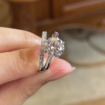 2Ct Dazzling Moissanite D/VVS1  Bridal Ring set 925 Silver Size 4-10 WG