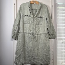 Old Navy Shirt Dress Womens Large Sage Green Lyocell Flap Pockets Slit Tie Front
