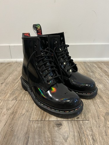 Dr Martens 1460 Black Rainbow Oil Slick Patent Leather Boots Size 8