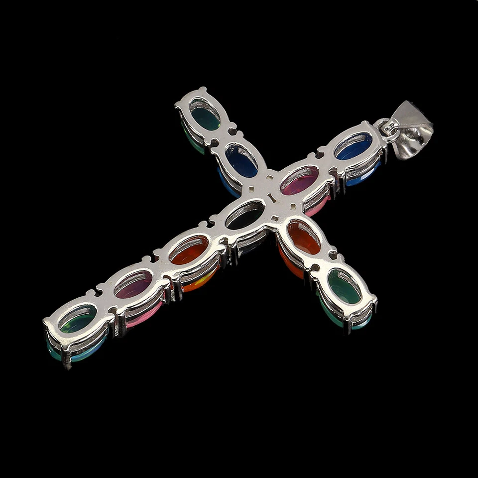 Pendente Ovale In Argento Sterling 925 Con Opale Nero Pietra Preziosa Naturale - Immagine 3 di 4