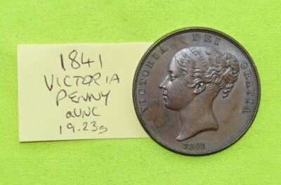 1841 UNC/aUNC Penny 1d (UK British) Victoria (1837-1901) 19,23 Gramm