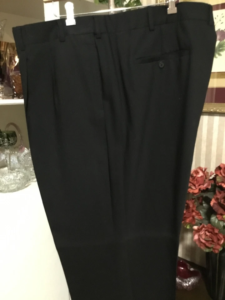 NEW Big Men's Handsome Geoffrey Beene Dark Blue Wool Dress Slacks Pants 54x35 - Image 2 of 4