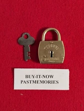 MINIATURE "YALE TERROR" AUTOMATIC BRASS PADLOCK w/ KEY, VINTAGE ANTIQUE LOCK LOT