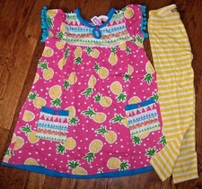 NWT Jelly the Pug Pink/YELLOW PINEAPPLES Babydoll Dress/Leggings Set 5 Girl POMS