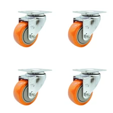 3 Inch SS Orange Polyurethane Wheel Swivel Top Plate Caster Set Service Caster