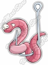 Cartoon Worm Hook Fishing Cartoon Funny Car Bumper Vinyl Sticker Decal 4x5