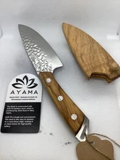 Ayama (Japanese) small chef’s knife, 5 in blade, AUS-10, olive  wood case