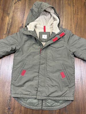 Lands End Kids Boys Medium Winter Coat Heavy Jacket Hooded Sherpa Lined  Green