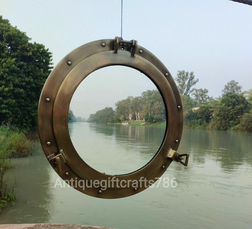 Decorative 24 inch Canal Boat Glass Antique Finish Ship Window Wall Porthole - Picture 3 of 6