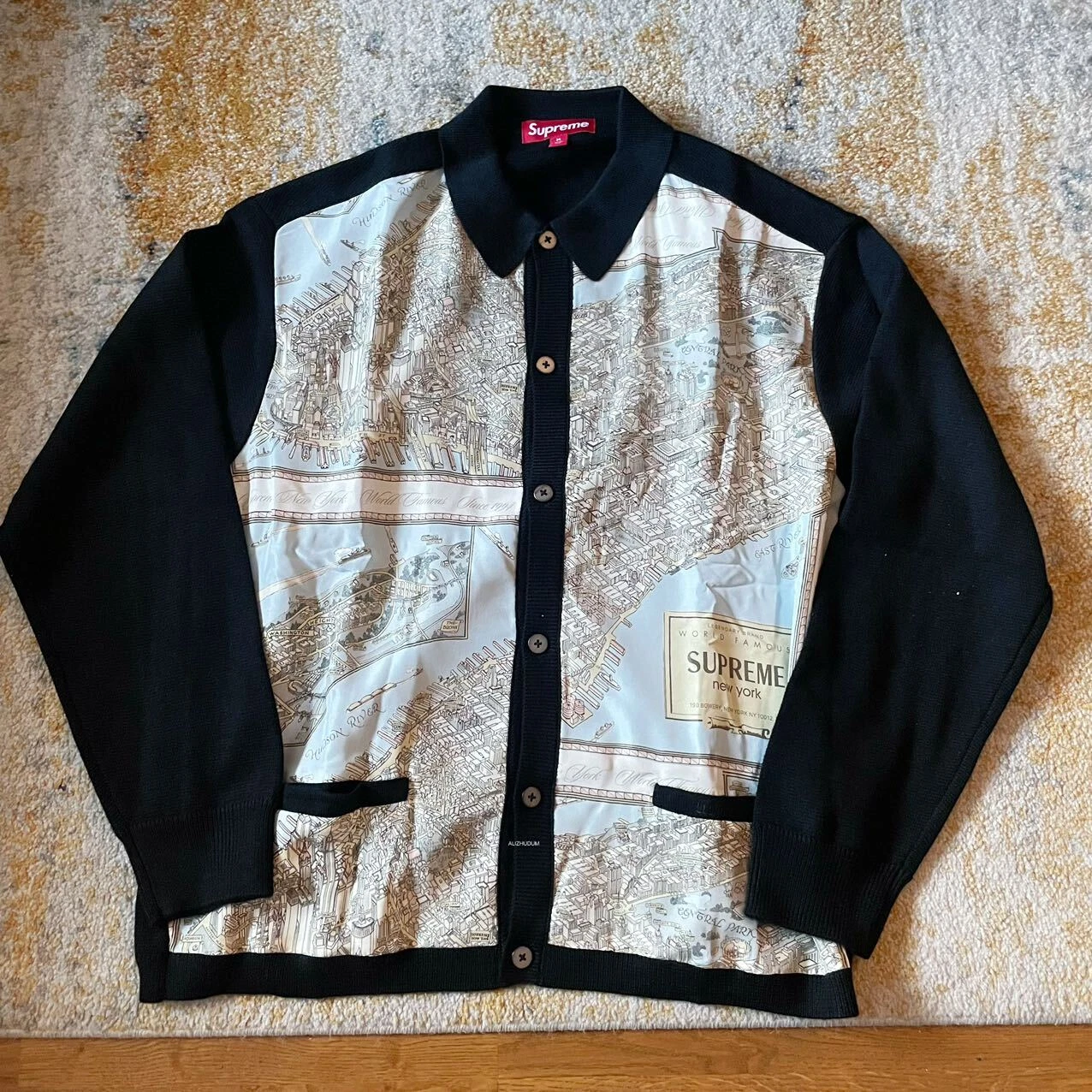 PULL CARDIGAN CARTE EN SOIE SUPREME FW23 NOIR M L XL NEUF