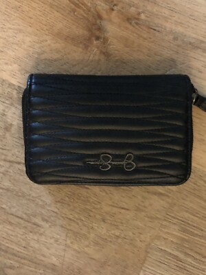 #ad Jessica Simpson Black Faux Leather Wallet Full Zip Clutch $23.00
