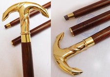 Navy Solid Brass Brown Wooden Walking Cane Brass Anchor Head Handle Stick Gift