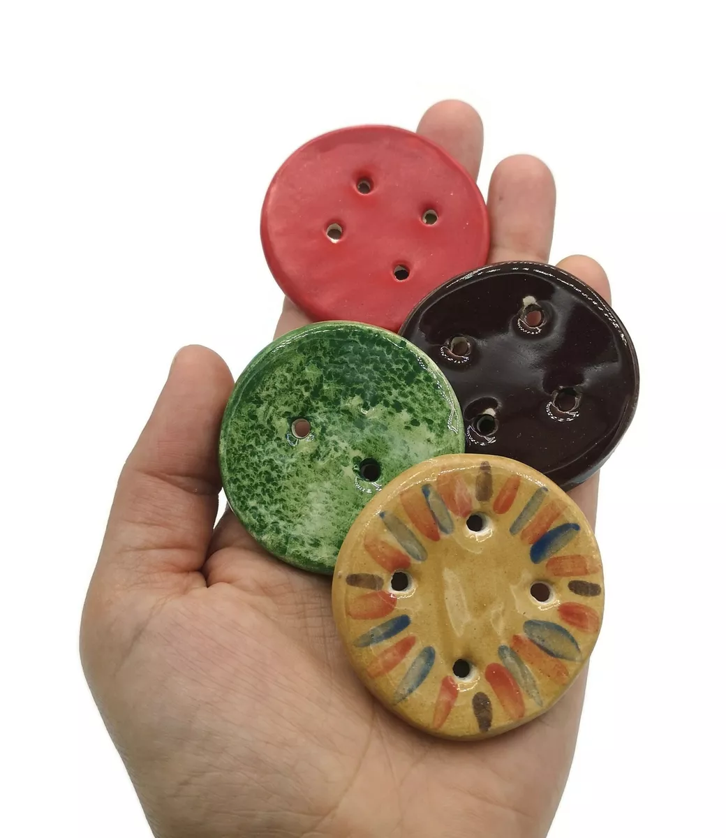 4Pc 45mm Extra Large Sewing Buttons Assorted Clay 4 Hole Coat Buttons Handmade