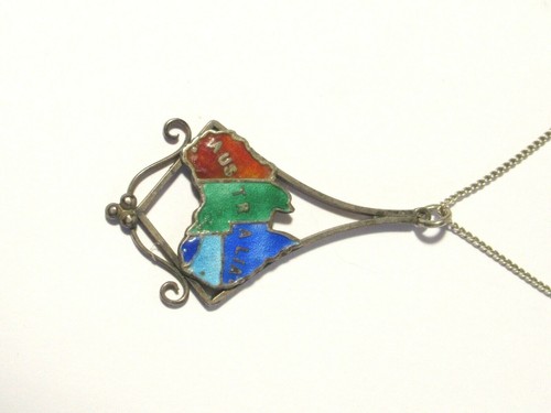 Collar Lavalier Colgante Art Deco PLATA Esmalte Australia en Cadena De Colección - Imagen 2 de 8