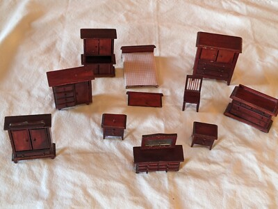 Doll house furniture mini wooden living room lot of 10 pcs, bedroom 