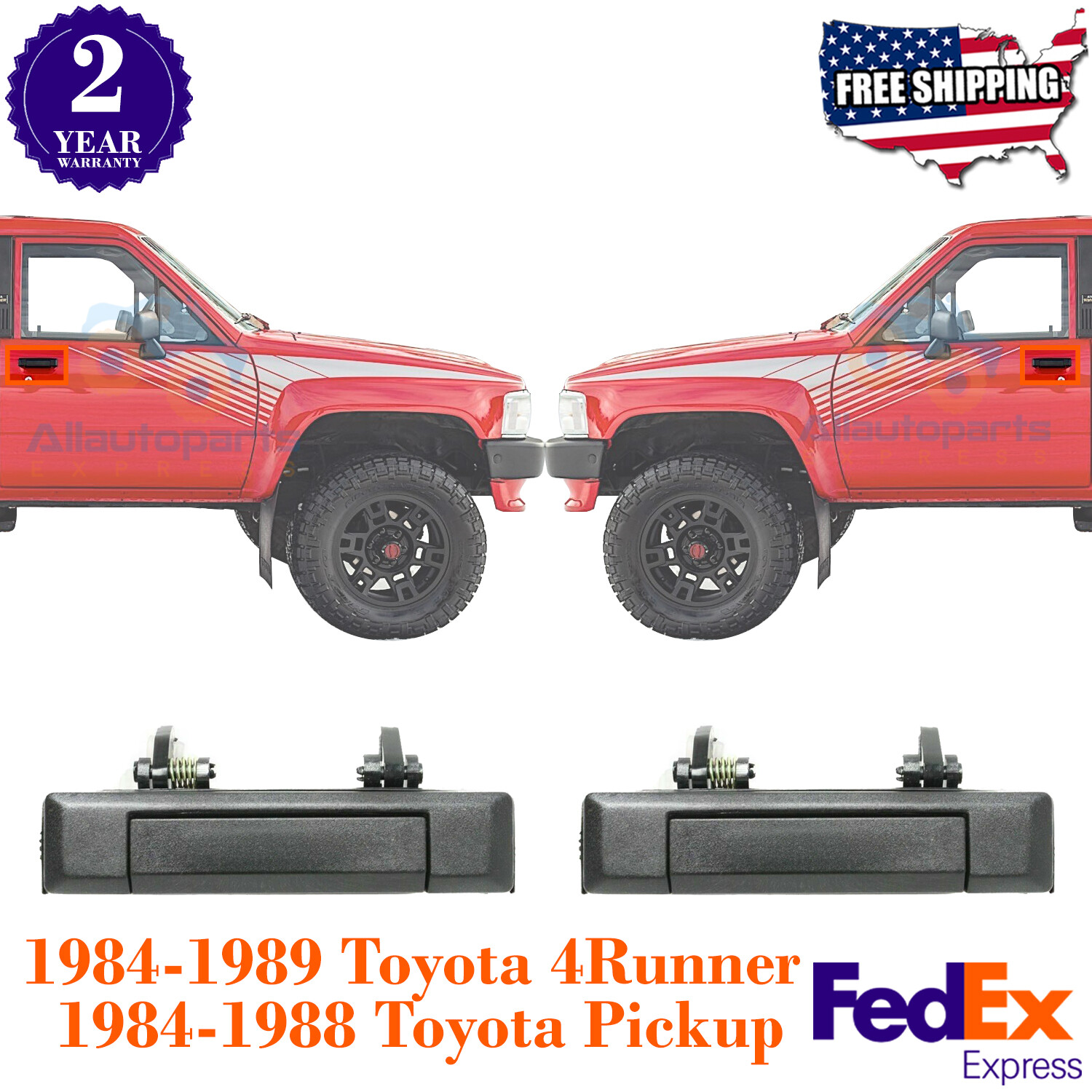 Door Handles Black Front Outer For 1984-1989 Toyota 4Runner / 84-88 Pickup