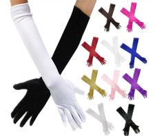22" Long Black White Gloves Satin Finger Mittens Women's Evening Gloves-2 pairs