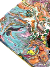 Acrylic Pour Painting 24x18" Home Wall Hanging 80s Art Colors Room Decor Vintage